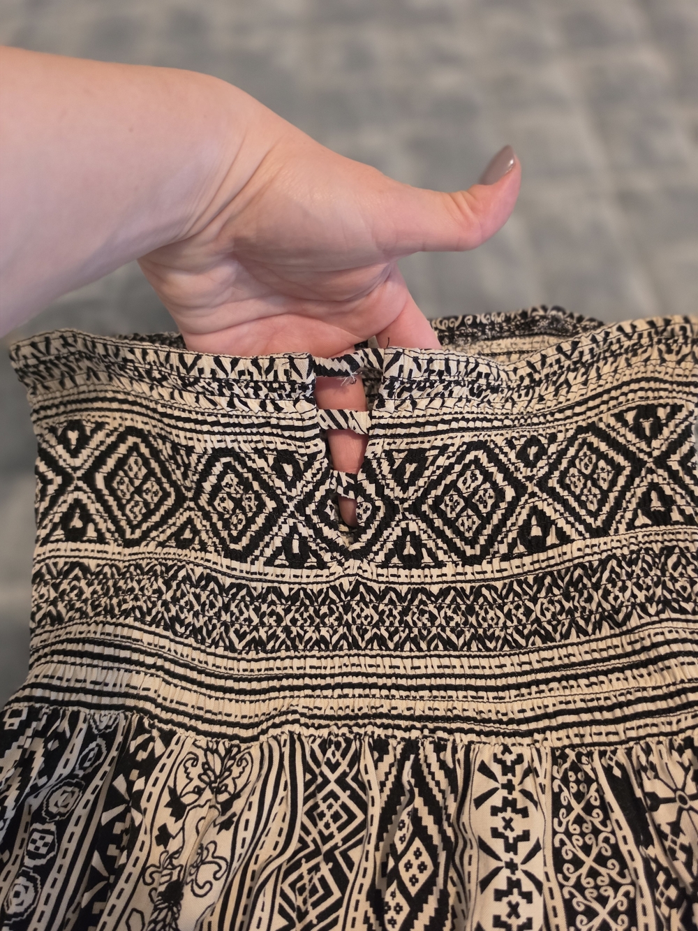 Strapless Black and Cream Maxi Dress with Geometric Print - Picture 4 of 4